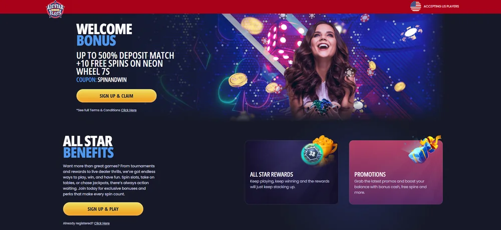 All Star Slots casino site, North Carolina offer