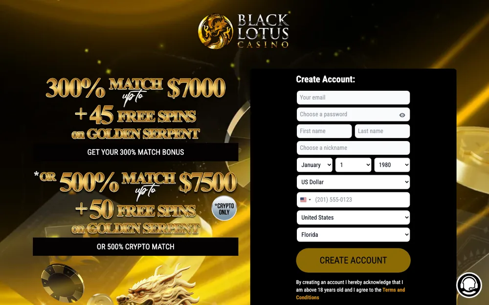 Black Lotus casino site, North Carolina offer